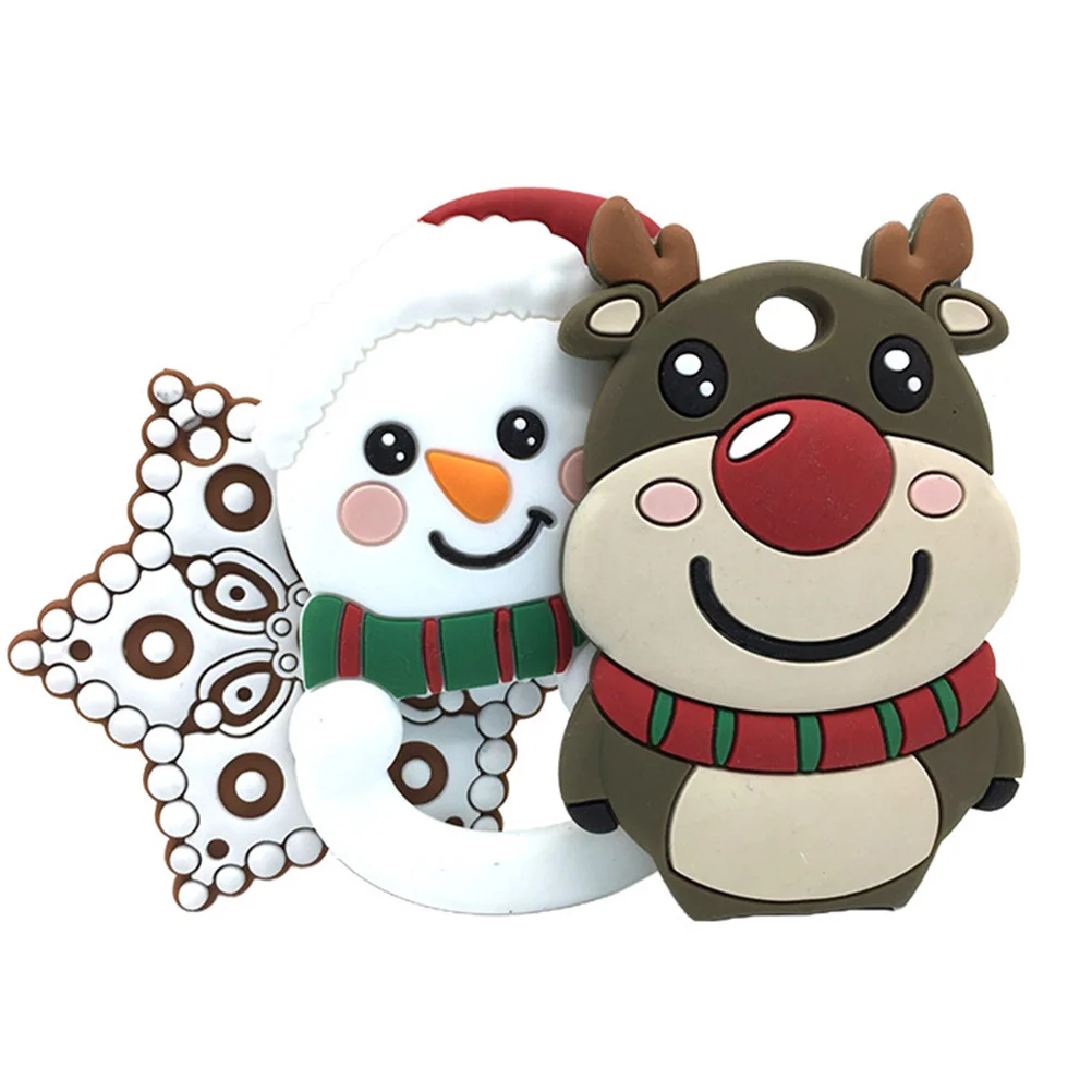 

2pcs Christmas Themed Baby Teether Silicone Molar Rod Bite Resistant Chew Durable Safe Jaw Lips Tongue Development Xmas Teeth