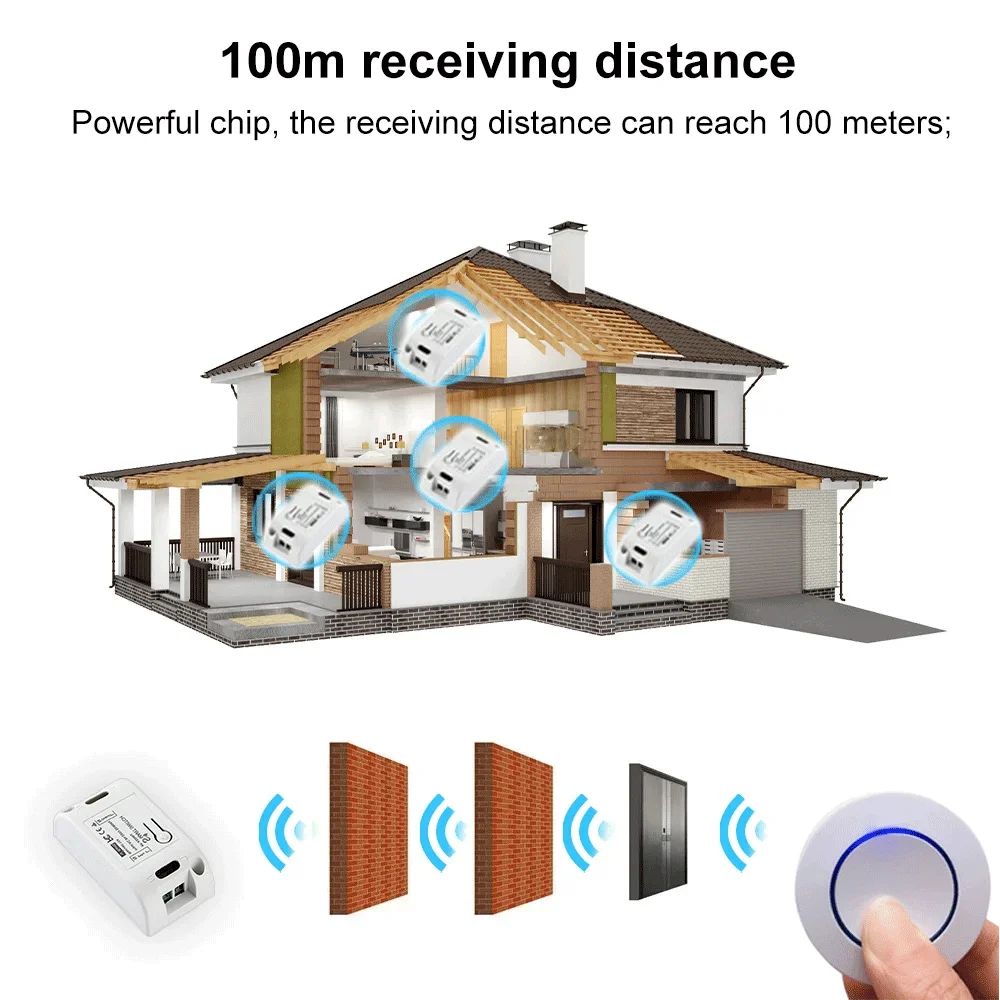 RF 433Mhz Light Switch Round 10A Wireless Panel Mini Switch Remote Control Relay Receiver Module Transmitter For Bedroom