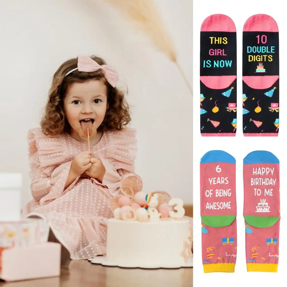 Double Digit Birthday Socks Colorful 10th Birthday Party Socks for Kids Fun Mid-tube Sport School Socks with for Children's