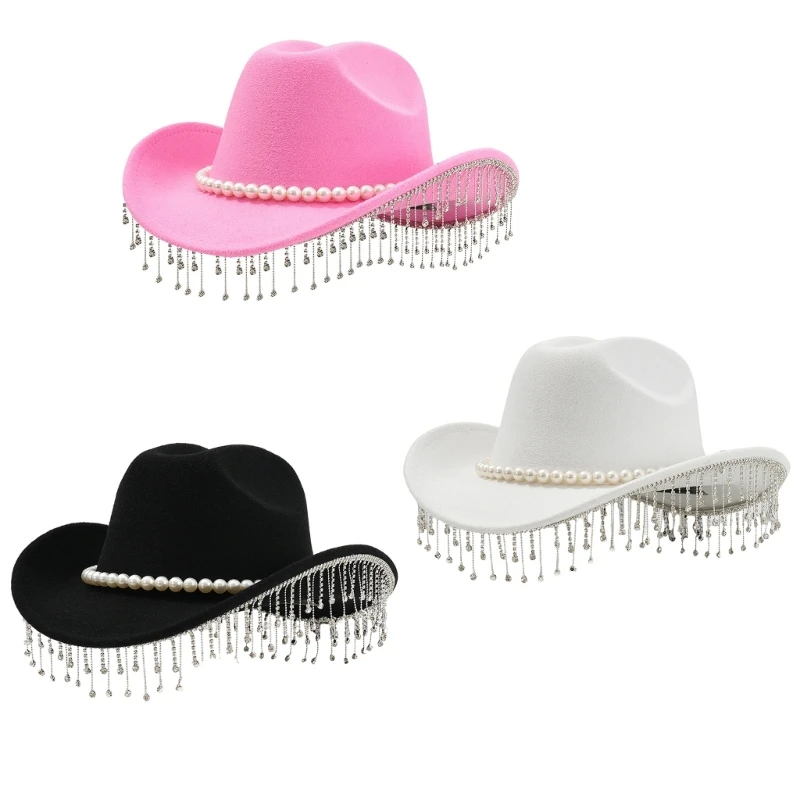 

Adjustable Outdoor Hat with Shapeable Brims National Styles Hat with Rhinestones Western Accessory for Costume Event