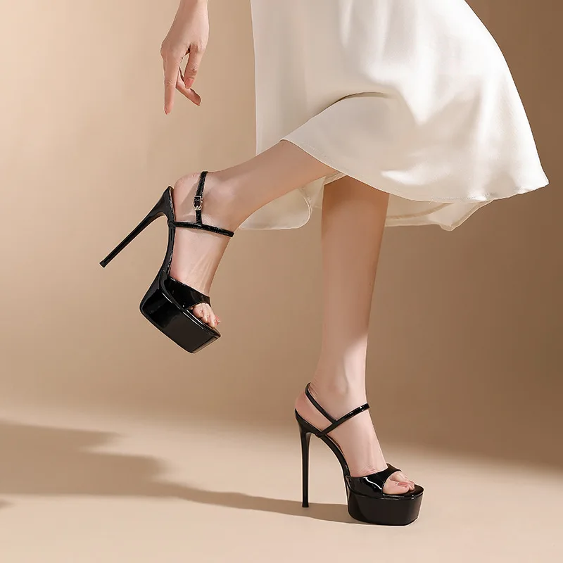 

Gorasion Female sexy one line high heels 14cm Fashion sandals Waterproof platform exposed toe thinheeled single shoes