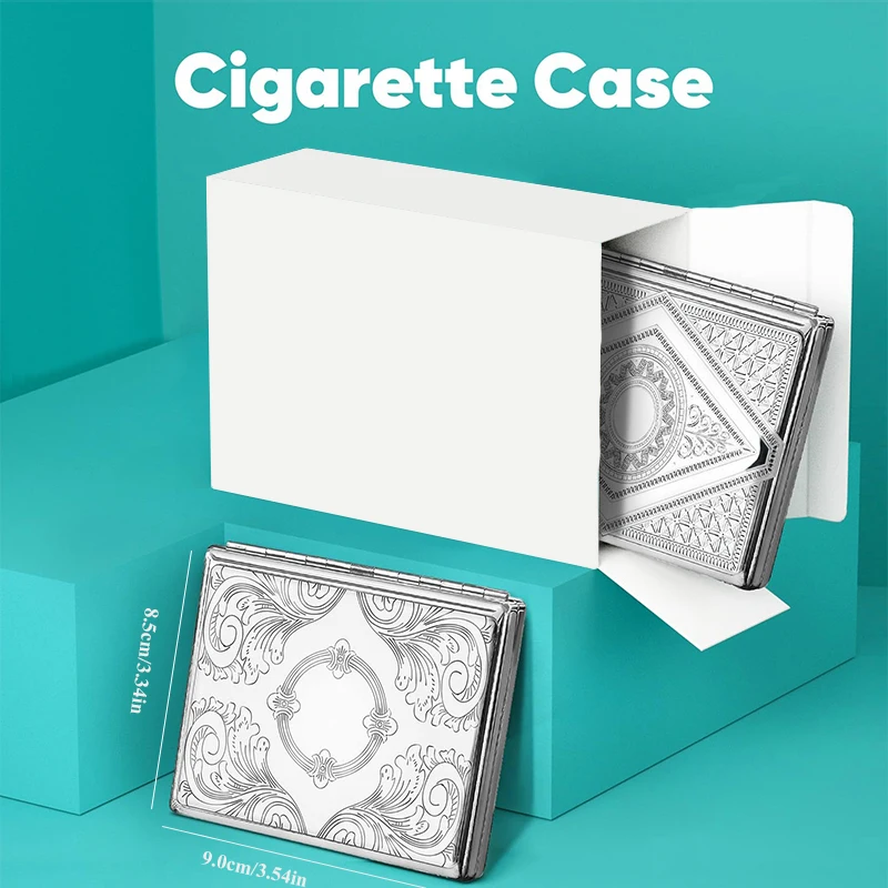 20 عبوة من صندوق سجائر محمول منقوش من الفولاذ المقاوم للصدأ مقاوم للضغط للرجال علبة سجائر سميكة للعادية #5