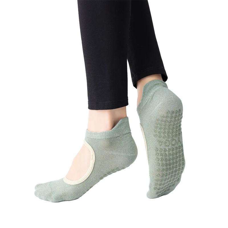 New Women Backless Pilates Sock Anti-Slip Breathable Yoga Socks Cotton Fitness Ladies Ballet Dance Slippers Sports Socks for Gym