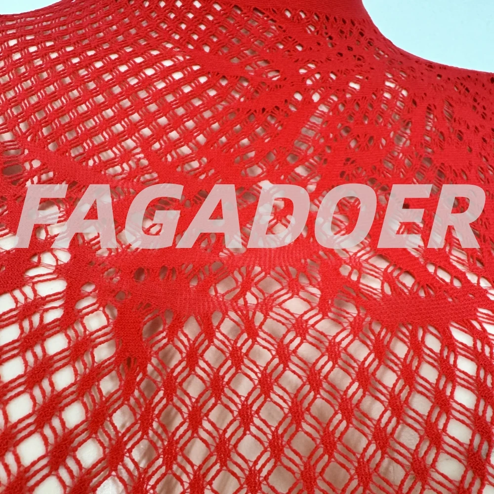 ثوب فضفاض مثير مفرغ من FAGADOER ثوب فضفاض نسائي شبكي شفاف بدون ظهر وأكمام طويلة ملابس خروج نسائية جديدة