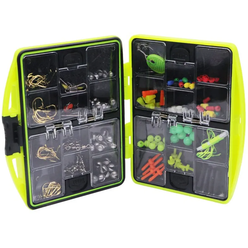 QAJTAO 173PCS Fishing Accessories Set Box Fish Hook Combination Fish Hook Space Bean Set Anti collision Beads