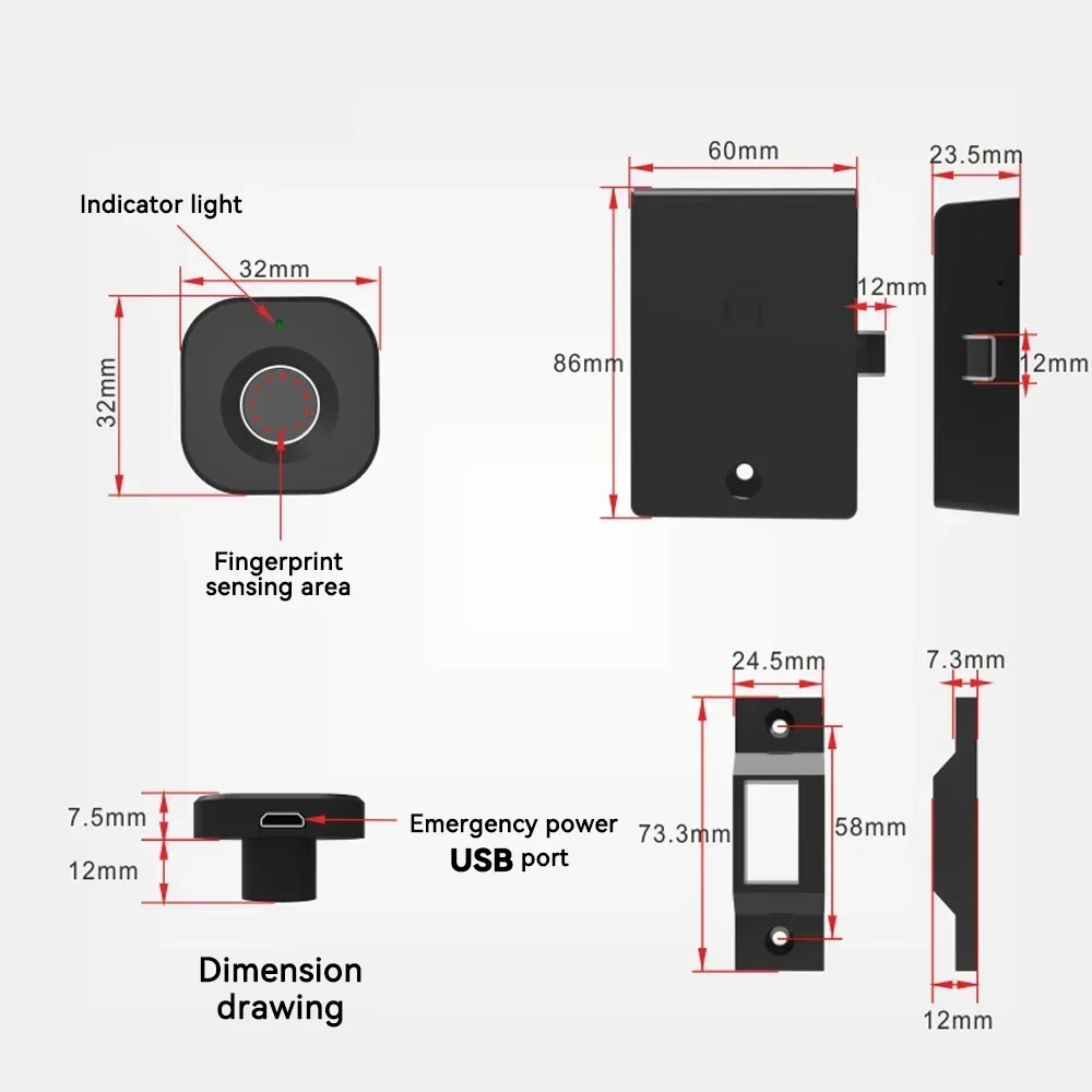 Electronic Key Lock Anti-theft Smart Lock Fingerprint Identification Drawer Lock Rechargeable Battery usb fingerprint reader