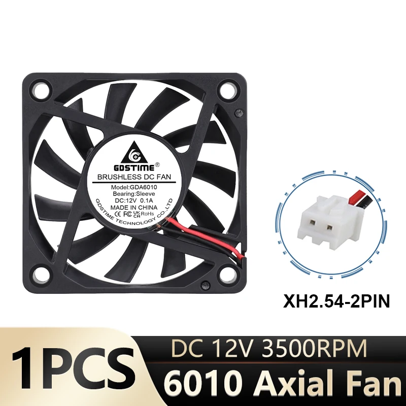 

2Pcs Gdstime 6010 2Pin Case Motor Cooling Fan 6CM 60mm Computer Axial Fan 60x60x10mm Mini DC 12V Pc Case Brushless Cooling Fan