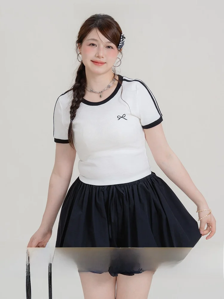 

Heynew plus Size Women's American Sle T-irt with Bow Tie Color Blo ort Sve Summer Top Cotton Polyester Blend