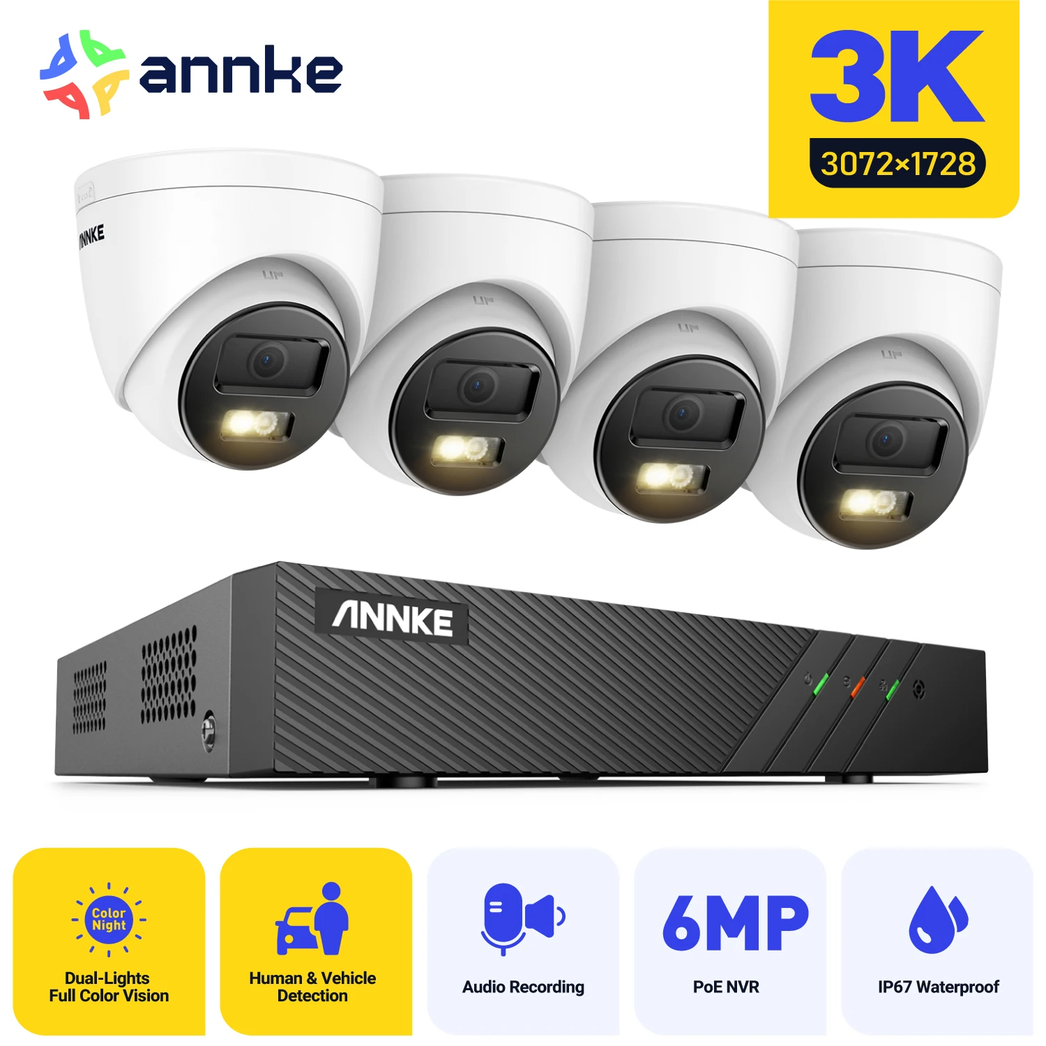 

Annke 6MP NVR H.265+ 5MP Smart Dual Light POE Camera System 4MM Lens Human Vehicle Security Protection Video Surveillance