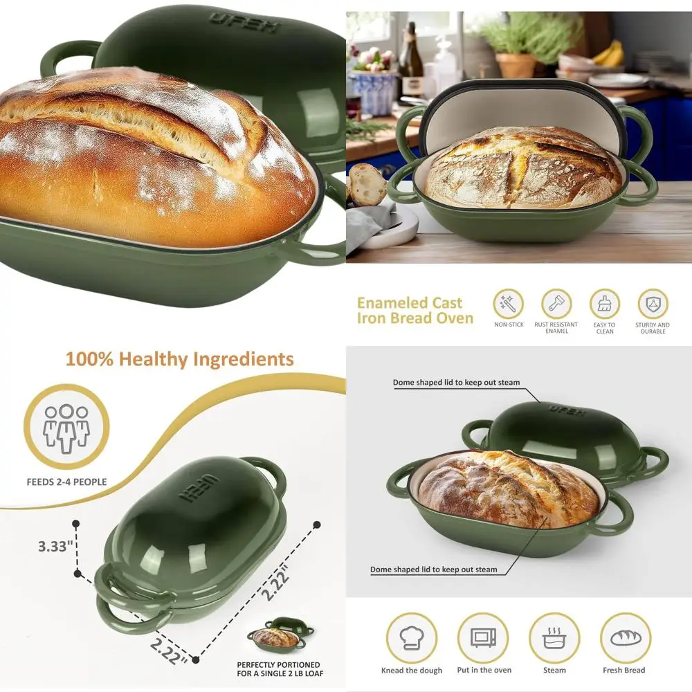 

Enameled Cast Iron Dutch Oven, 2 QT, Ideal for Sourdough, Artisan Breads & No-Knead Recipes, Oven and Stovetop Safe, Green