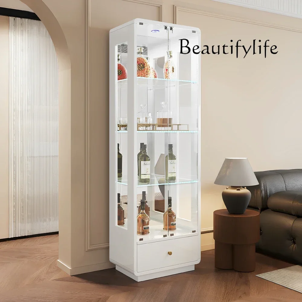 

45Solid wood wine cabinet modern simple double door glass door display household integrated against the wall high-end