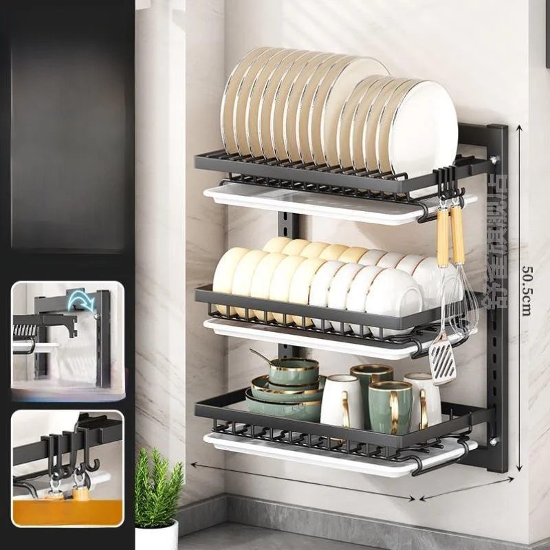 

Wall-Mounted Di Drainer Ra Adjustable Height Kitchen Storage elf Multi-Functional Knife Holder Stainl Steel Organizer