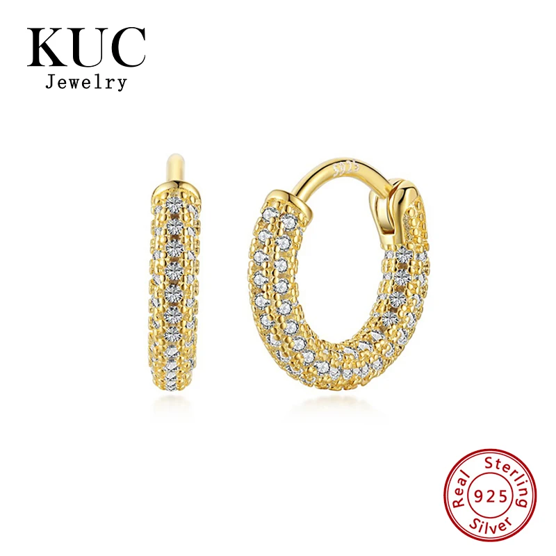 Luxury Minimalist Fine Jewelry Sparkling Micro Pave Cubic Zircon Earring 925 Sterling Silver CZ Girls Hoop Earrings