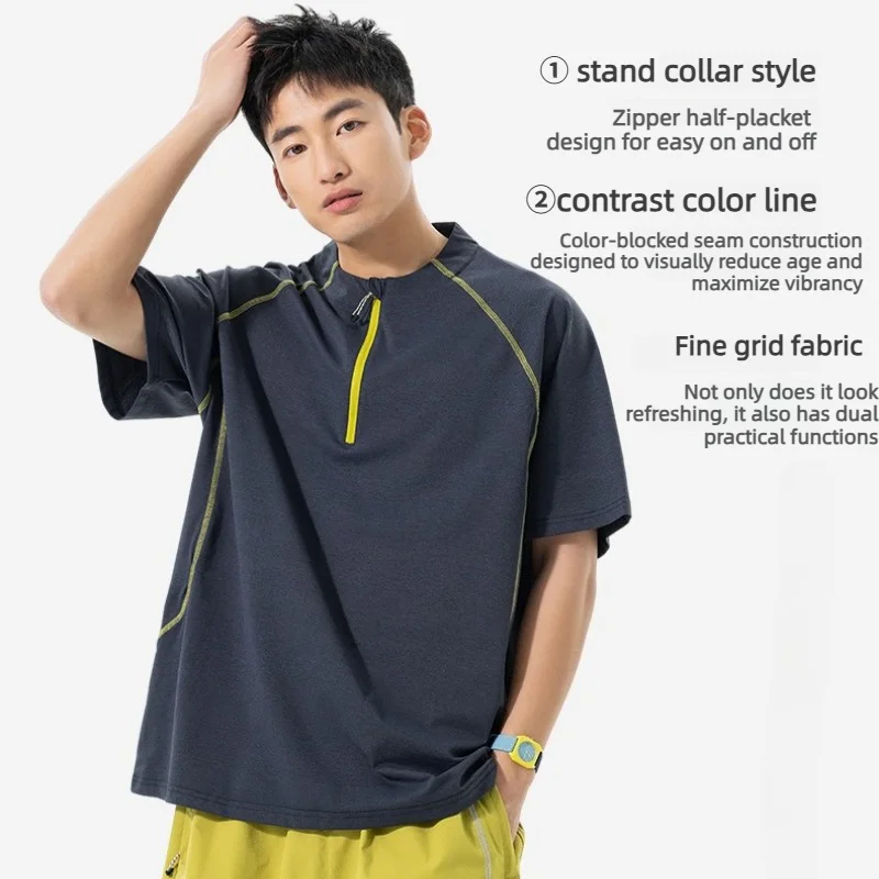 men's-upf50-sun-protection-quick-dry-t-shirt-stand-collar-short-sleeve-anti-bacterial-breathable-tops-for-outdoor-hiking-running