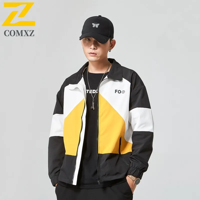 

COMXZ Mens Jacket 2025 Spring Korean Style Patchwork Color Letter Embroidery Casual All-Match outdoor sports Coat Fashion Trend