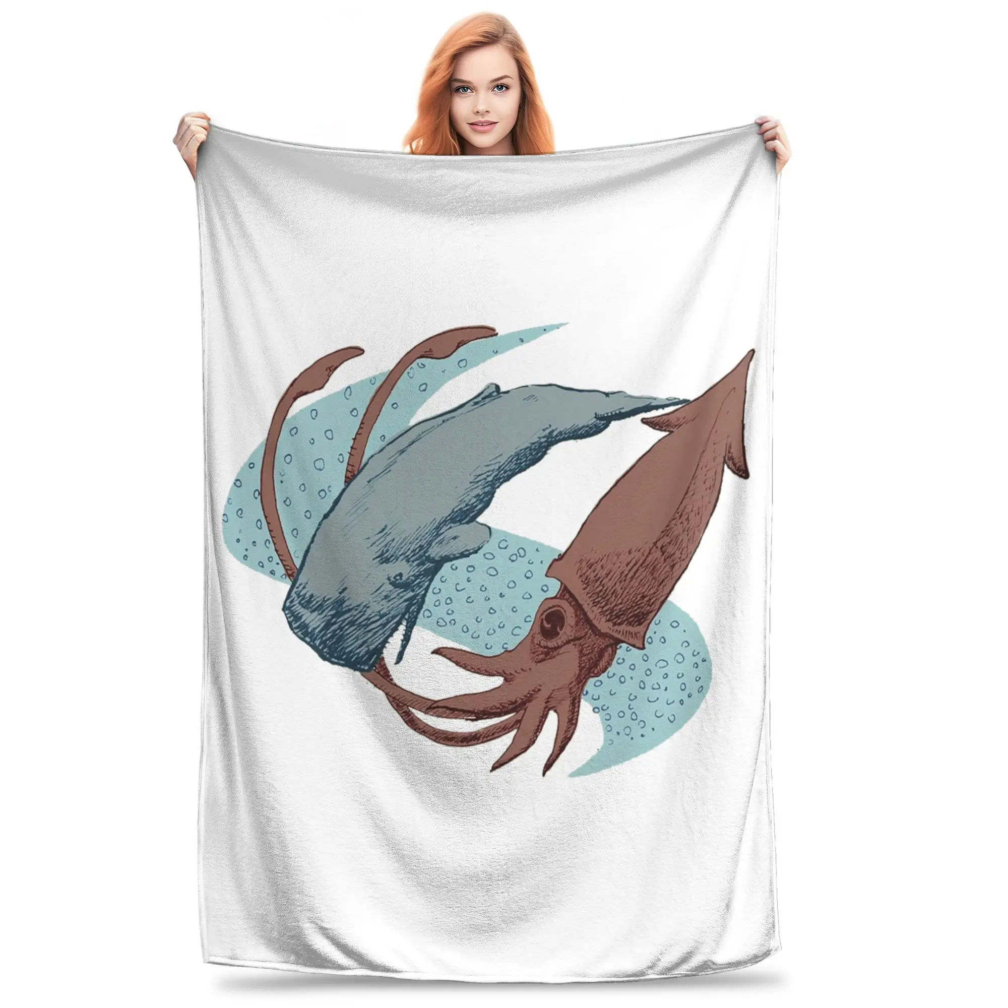 

Одеяло Сперма Кит против Гигантского Кальмара, мягкое теплое фланелевое одеяло для кровати, гостиной, пикника, путешествия, домашнего дивана