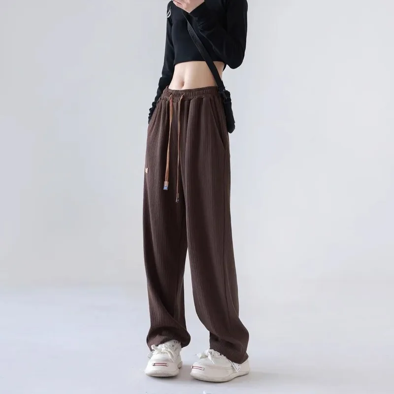 أزياء Sweatpants المرأة الحرير الجليد رقيقة فضفاضة أزياء رياضية عارضة عالية الخصر مستقيم تنوعا بلون السراويل الطويلة #3