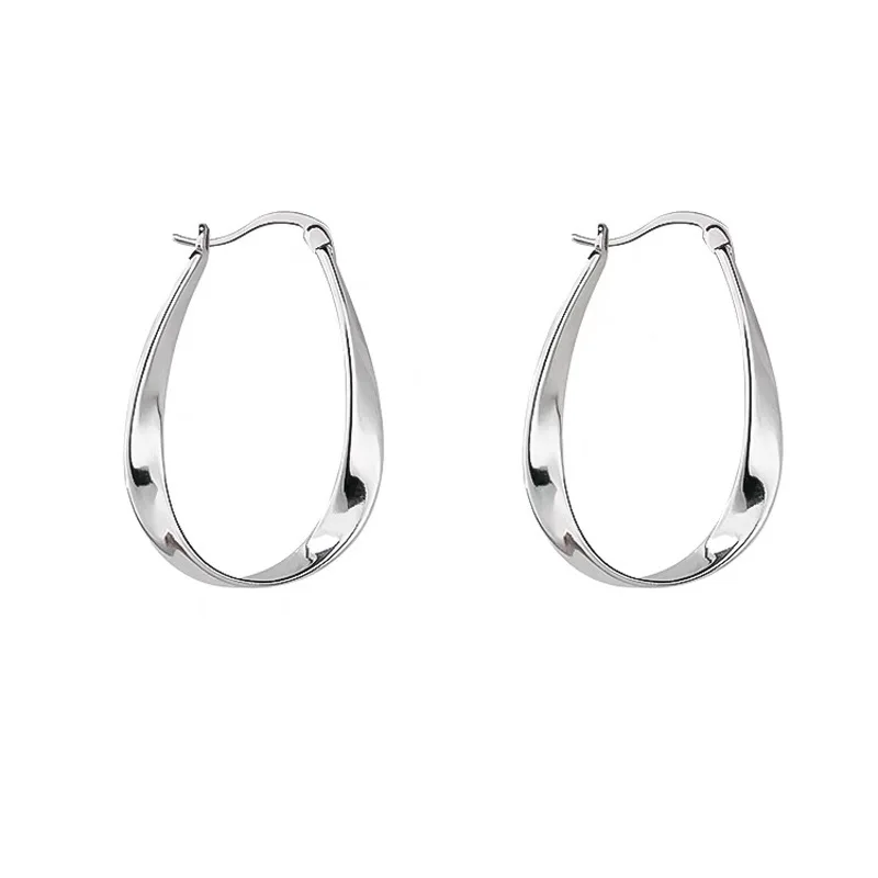 Silver Color Geometric Twisted Hoop Earrings for Women Mobius Strip Compact Earring Femininity Ear Euckle Jewelry Accessorie