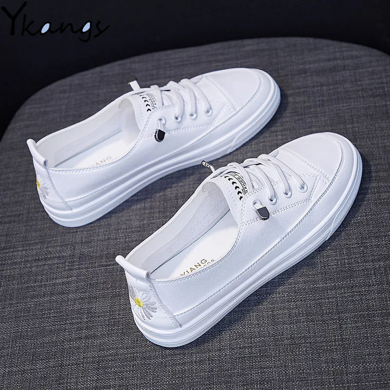 

Comemore 2022 New demi-season slip-on Leather Loafers White Autumn Sneakers For Women spring Casual Fashion Ladies Flats Shoes