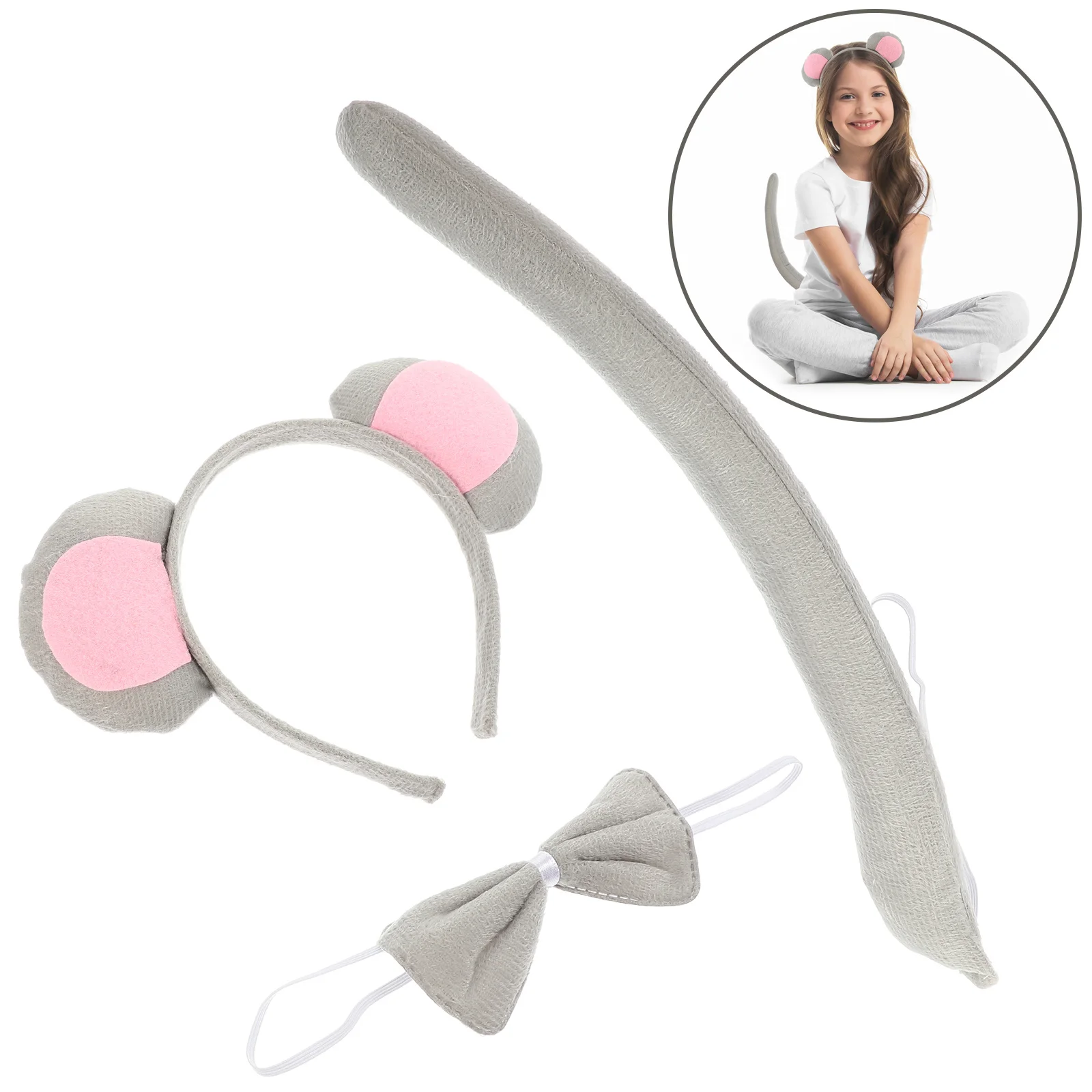 

3 шт., комплект костюмов с мультяшными животными, детская повязка на голову с мышкой, галстук-бабочка, хвост для театрального выступления, товары для вечеринок на Хэллоуин