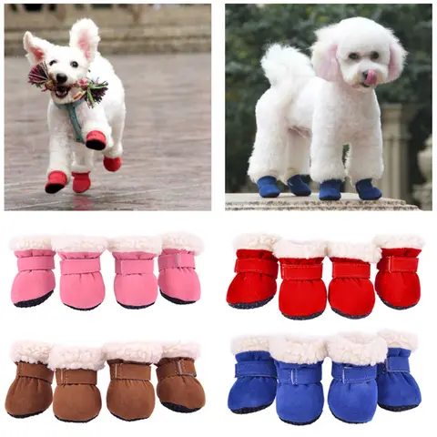 Botas de nieve para perros pequeños y medianos, zapatos de felpa cálidos para perros y gatos, piezas suaves con suelas antideslizantes, 4 S-XL, Otoño e Invierno