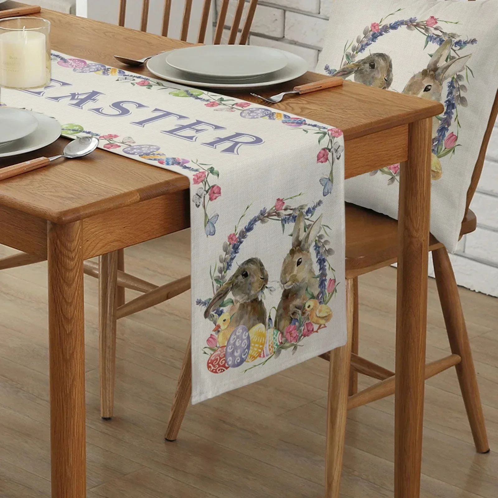 Easter Bunny Egg Flower Linen Table Runners Holiday Party Decorations Farmhouse Dining Table Runners Easter Decorations 2025