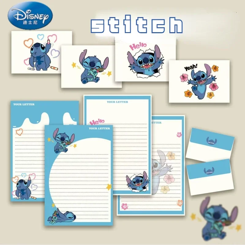 4pcs/set Disney Cute Stitch Series Cartoon set creative greeting card Envelope letter paper birthday Valentine\'s Day gift holida