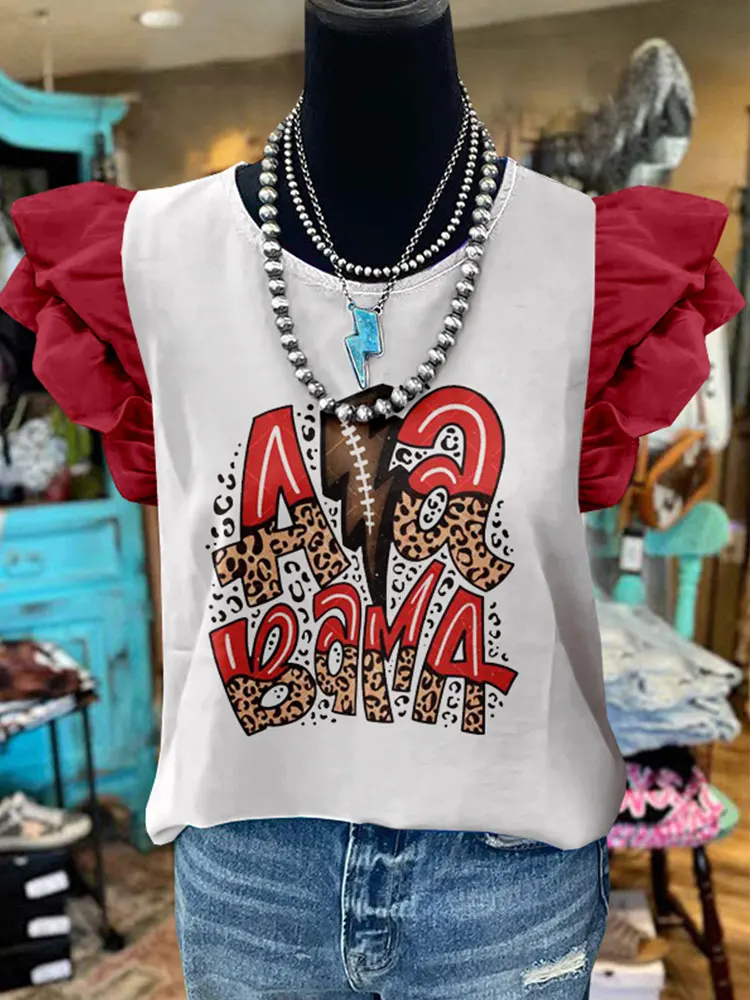 Gameday Red Bama Football Flying Sleeve Top  Game Day Blouse