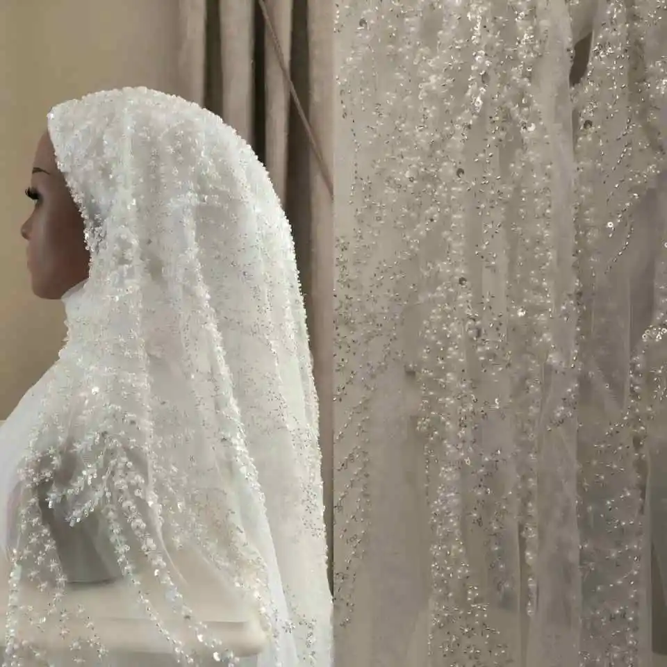 Delicate Bridal Two‑Tier Tulle Veil Dense Beaded Sequin Embellished Soft Long Headpiece For Modest Bridal Photoshoot Customized