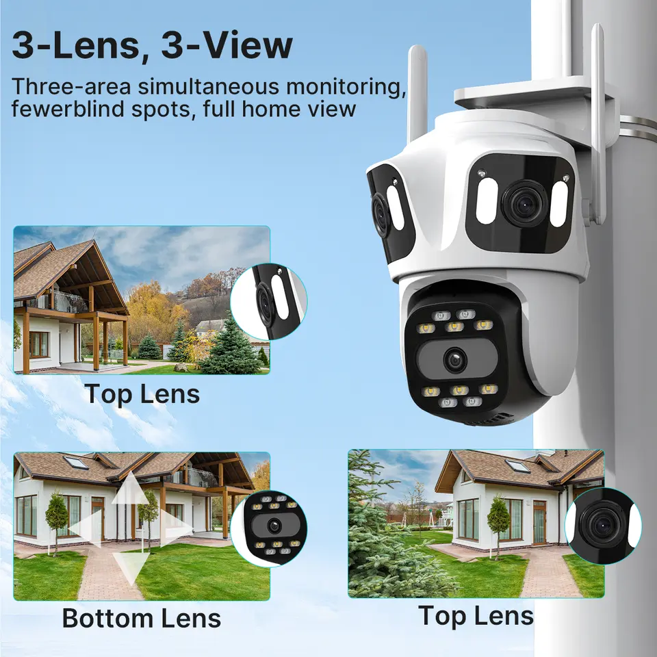 Three Lens PTZ IP Camera Outdoor HD Three Screen WiFi Security Camera Auto Tracking Dual Len Wireless CCTV Camera ICsee - 3