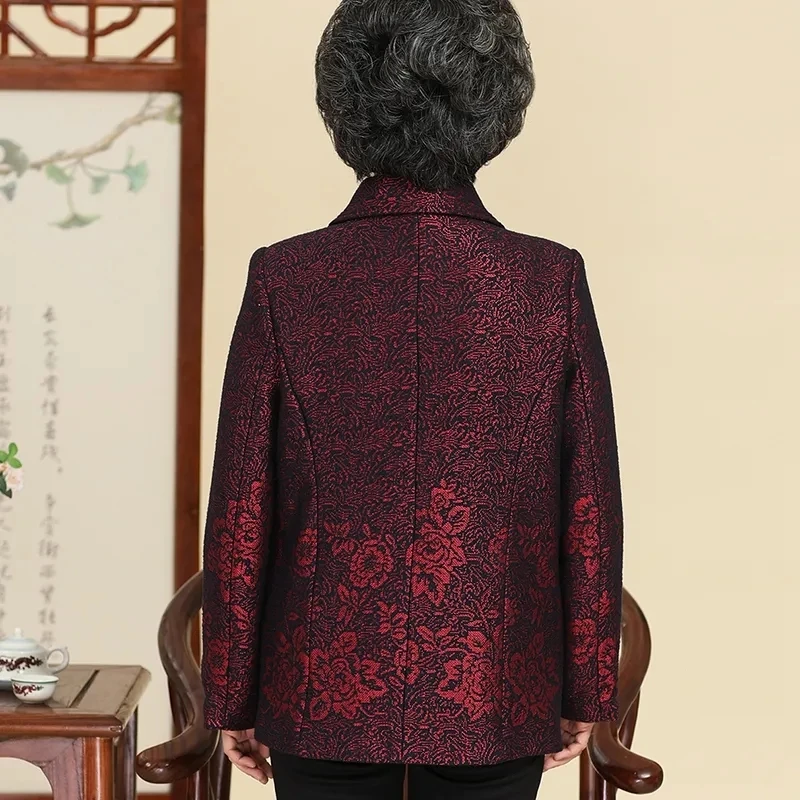 New Elderly Women Spring Autumn Coat Casual Long Sleeve Old-age Mother Tops Grandmother Cardigan Jacket L-5XL W1450