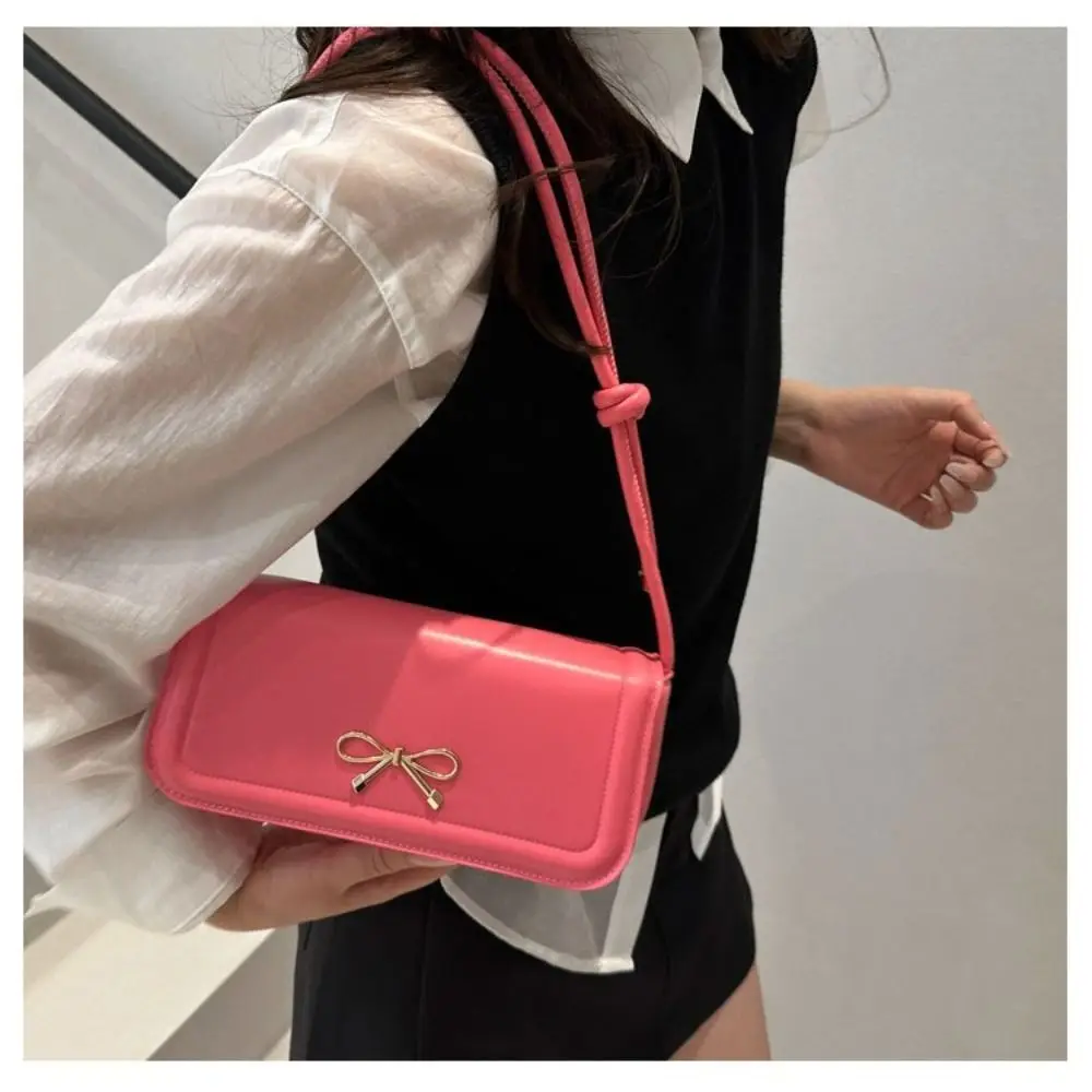 Универсальная однотонная сумка через плечо с бантом из искусственной кожи, корейская сумка подмышки, квадратная сумка через плечо с милым бантом, сумки