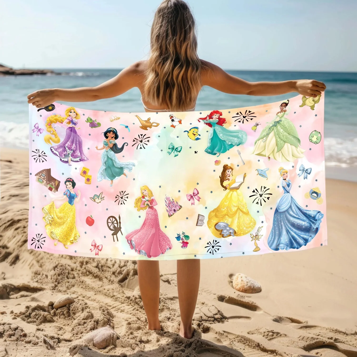 Asciugamano da spiaggia Disney Princess, Asciugamano da principessa, Regalo per le vacanze estive della ragazza di compleanno, Piscina da bagno, Vacanze estive