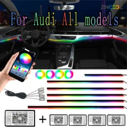 For Audi A1 A3 A6 A7 C5 C6 Q3 Q2 Q7 TT TTS R8 S3 S6  A4 64 Color RGB Symphony Car LED  Interior Ambient Light