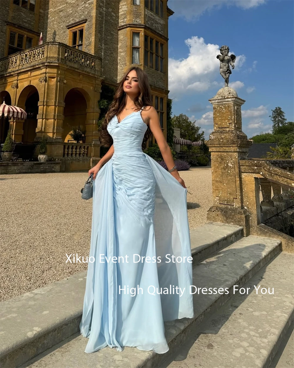 Xikuo elegante chiffon vestidos de noite querida sereia festa vestidos de baile mulher cinta espaguete robe cocktail femme personalizado