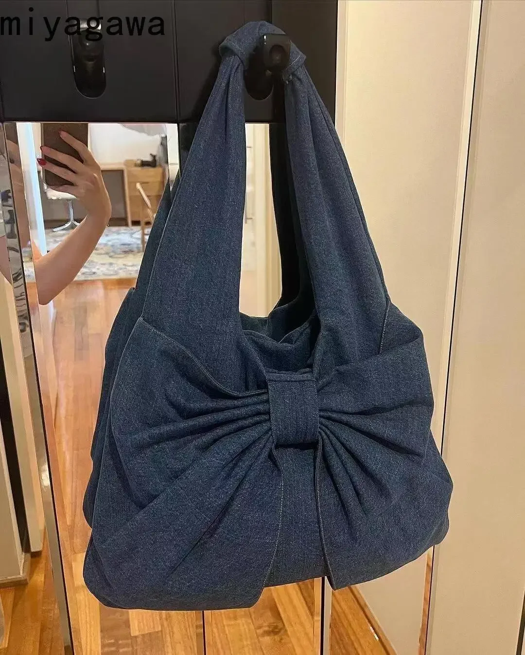 miyagawa Large Capacity Retro Canvas Shoulder Bags 2024 Summer Washed Denim Tote handbag Fashion Casual Handheld Underarm Bag