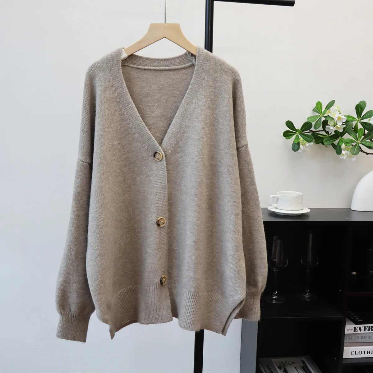 

Women Solid Cardigan Sweater Knitted Jumper Long Sleeve V Neck Single Breasted Loose Y2k Casual Office Lady 2025 Spring Autumn