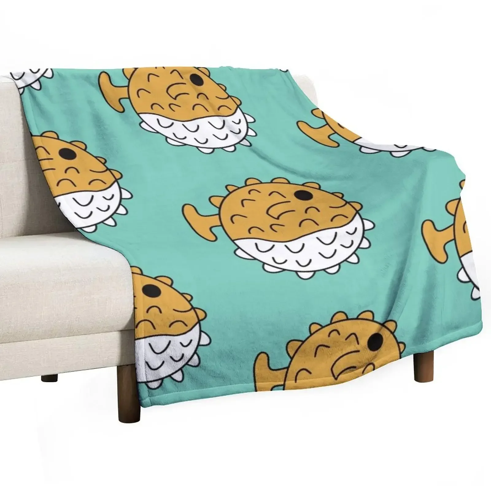 Cute Kawaii Pufferfish Throw Blanket Soft sofa bed Sofa Blankets