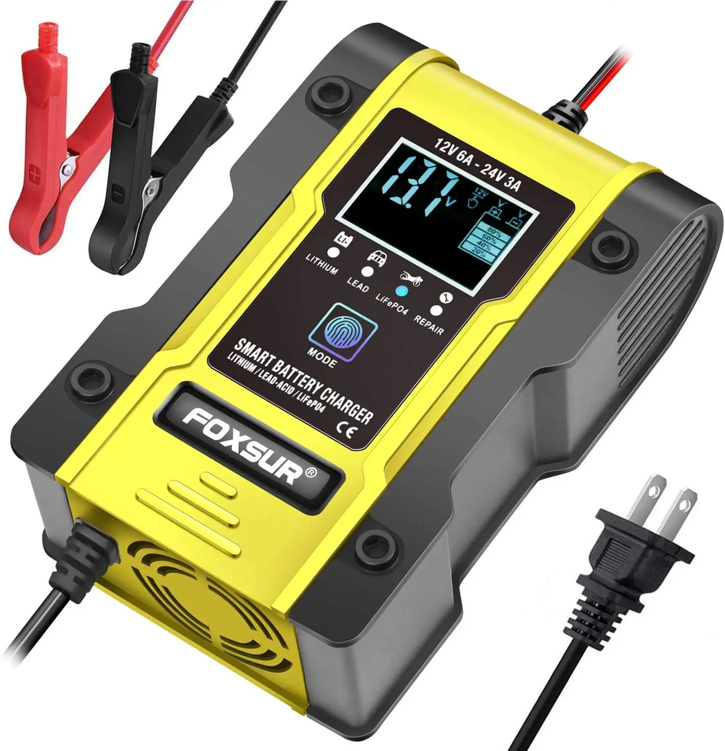 

Зарядное устройство для литиевых и свинцово-кислотных аккумуляторов 12 В/24 В, 6 А, 7-ступенчатое интеллектуальное автоматическое обслуживание