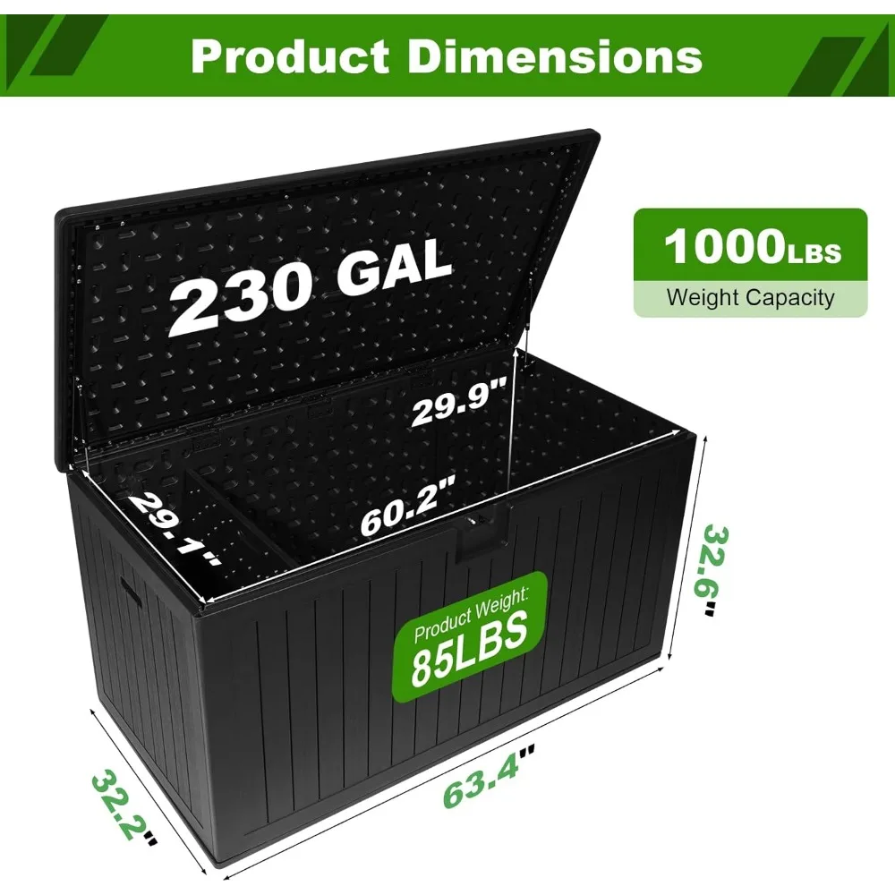 230 галлонов, водонепроницаемый ящик для хранения на открытом воздухе, очень большой пластиковый ящик для наружной террасы, устойчивый к атмосферным воздействиям, полимерный ящик для хранения патио с замком