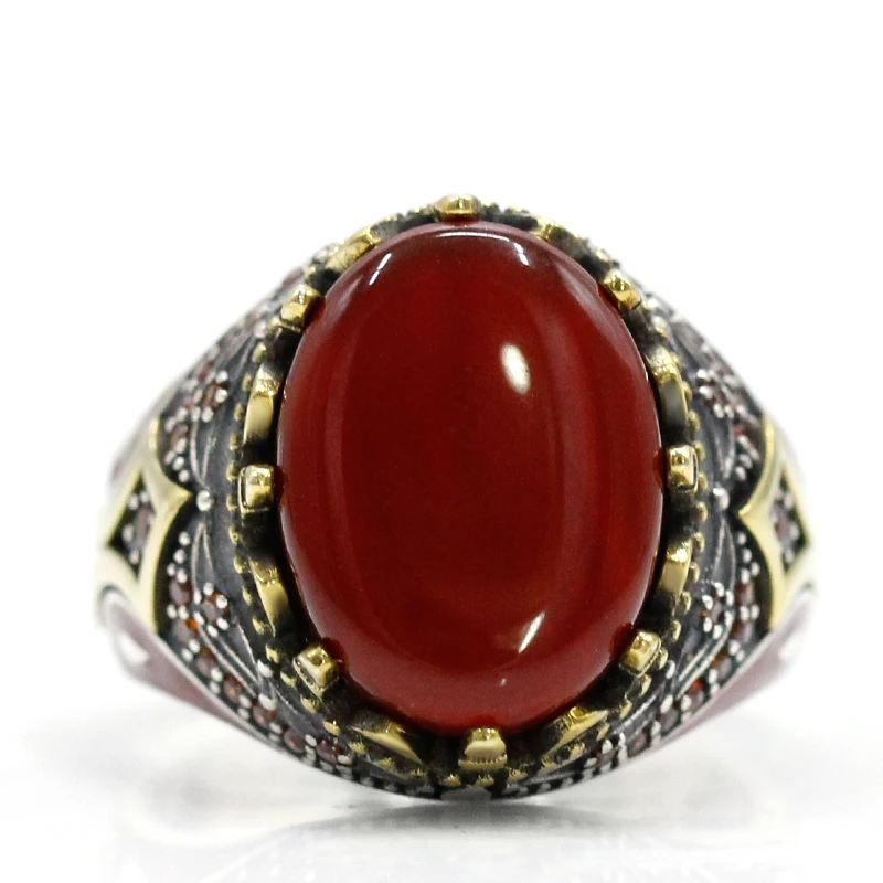 خاتم فضة استرليني 925 للرجال والنساء ، خاتم يدوي الصنع ، فاسق عتيق ، العقيق الأحمر الطبيعي ، مجوهرات مقلدة ، هدية عيد الميلاد #3