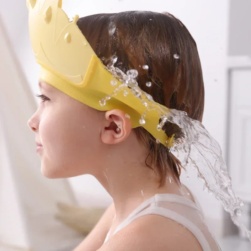 Children Shampoo Cap  Adjustable Size Crown Baby Shower Cap Cartoon Bath Visor Infant Hair Shield Ear Protection Waterproof