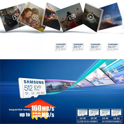 Imagen 2 del producto Tarjeta de memoria SAMSUNG EVO Plus 32GB/SDHC 64GB/128GB/256GB/512GB SDXC Micro SD/TF tarjetas Flash MicroSD UHS-1 para cámara de Dron de teléfono