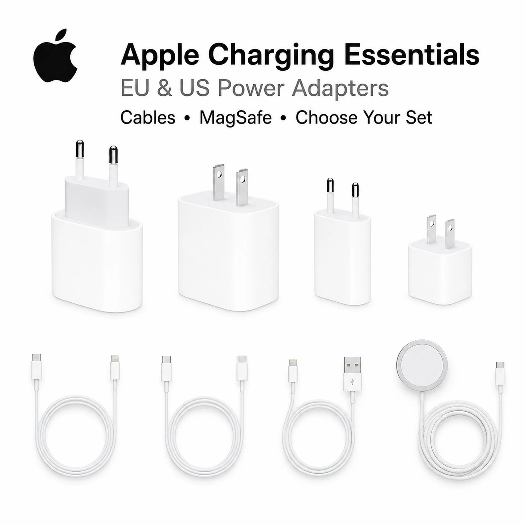 Original Apple 20W USB-C 5W USB Power Adapter EU US Charger 1m USB-C Lightning Type C USB-A Cable 25W MagSafe iPhone 17 16 15 14