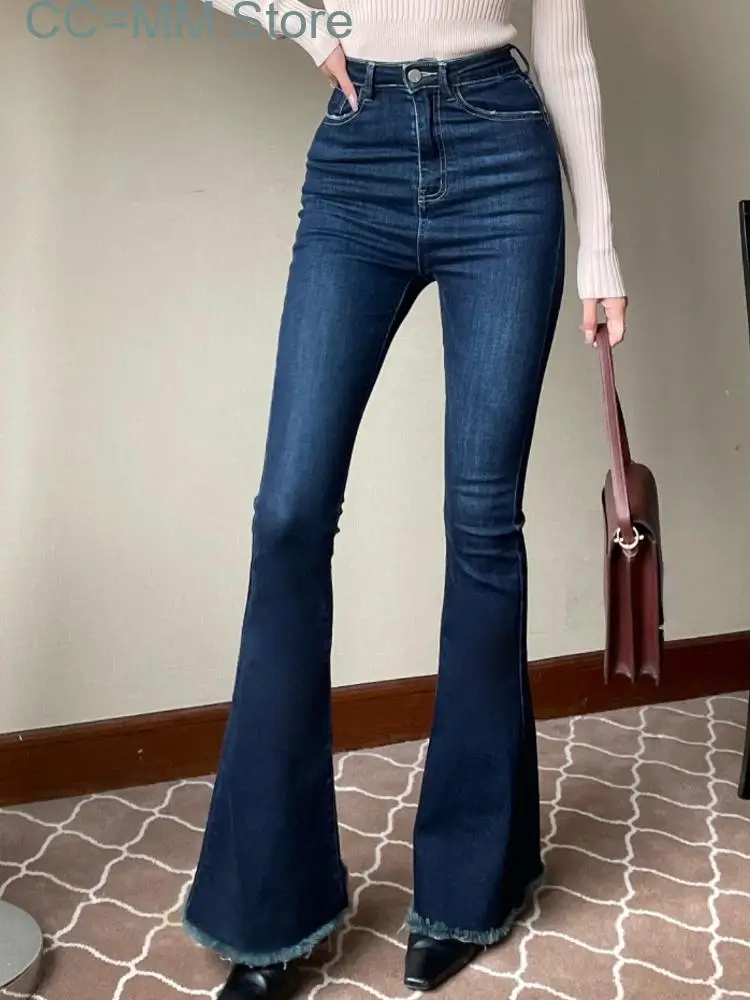 New Blue Casual Jeans Women Streetwear High Waist Vintage Skinny Flare Pants Female Washed Korean Style Sexy Denim Trousers