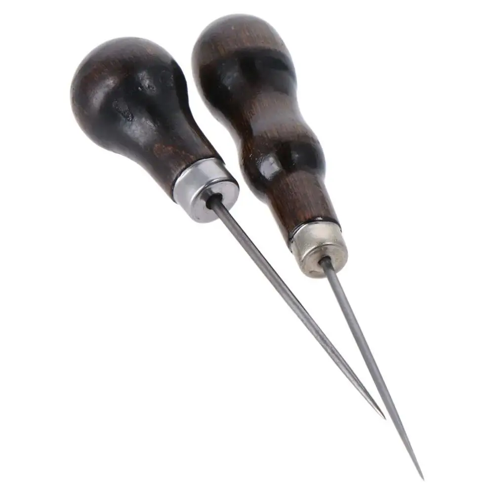Repair Tool Stainless Steel Needle Sharp Awl Wooden Cone Gourd Shape Awl with Wooden Handle Positioning Drill Perforated Leather