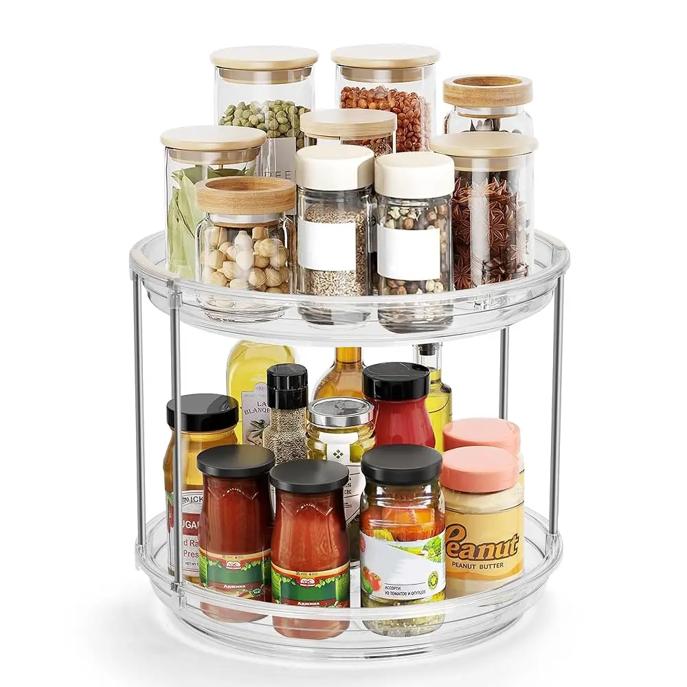 

Clear Plastic 2 Tier Lazy Susan Turntable Organizer, 9.2 Hes Rotating Spice Ra Organization For Cabinet, Kitchen, Pantry,