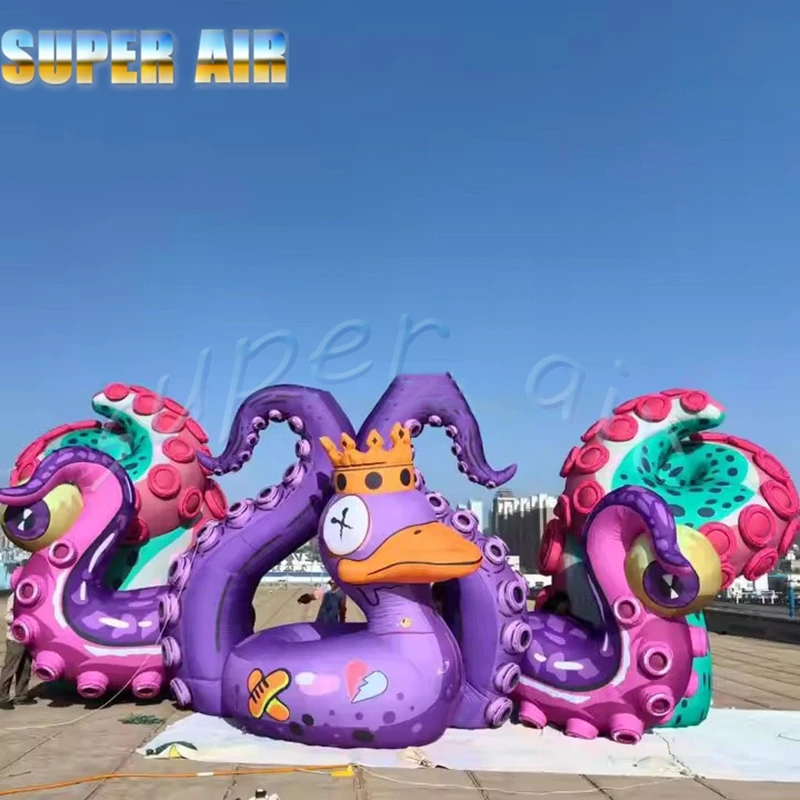 Pulpo inflable de siete colores con soplador de aire para espectáculo, decoración de escenario al aire libre fascinante personalizada