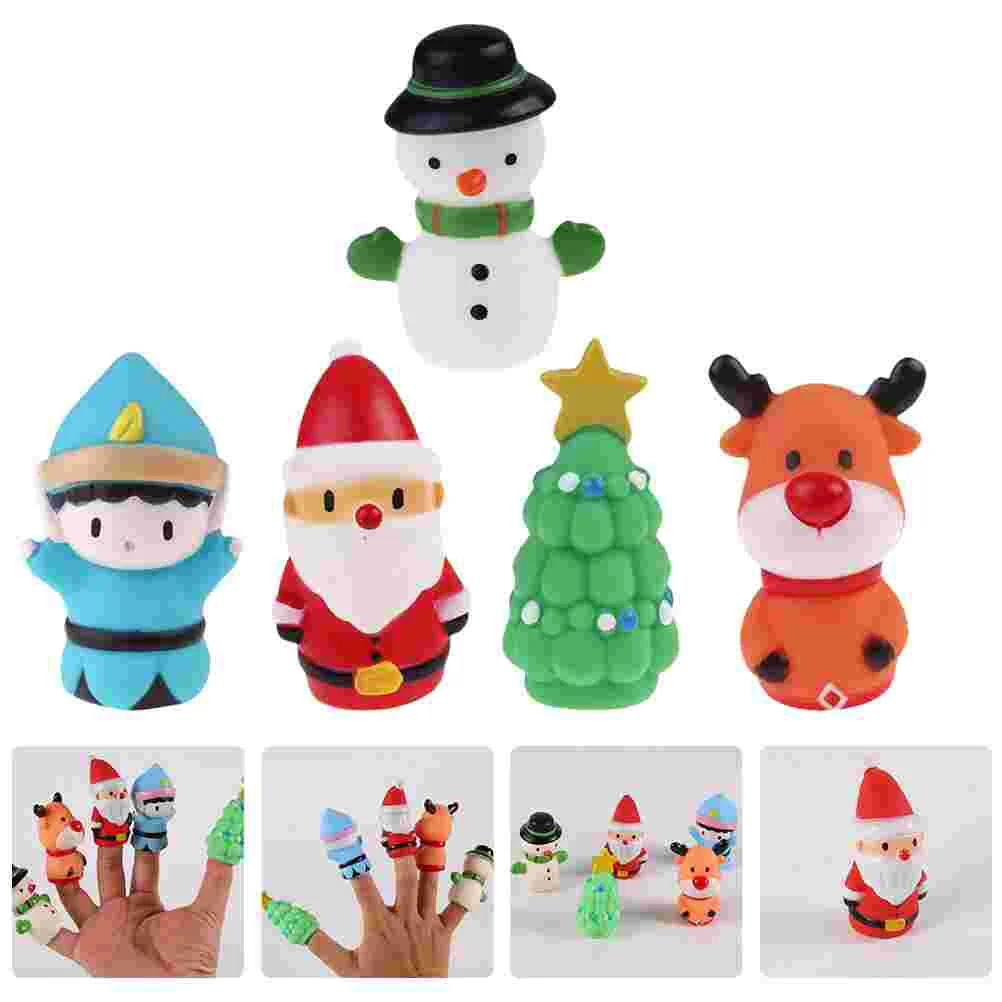 

5 Pcs Puzzle Christmas Finger Cots Child Baby Toys Kids Hand Puppet Soft Rubber Plaything