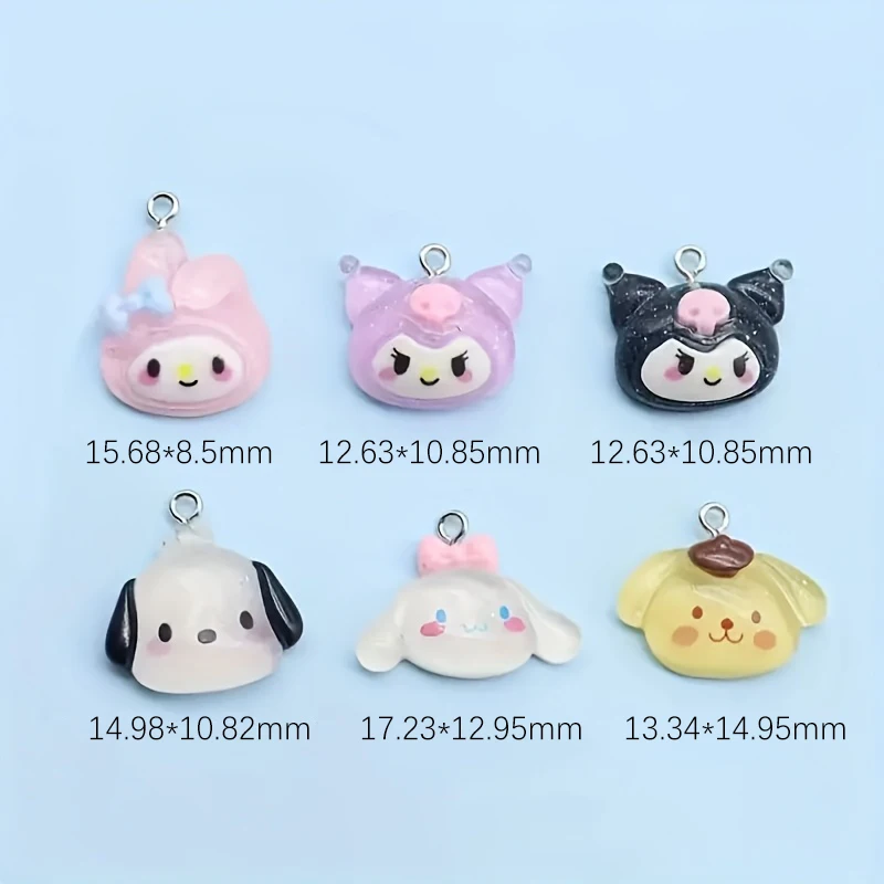 30pcs Mixed Kawaii Hello Kitty Nail Charm Cartoon Resin KT Cat Head My Melody Kuromi Rhinestones with Hook Manicure Decoration